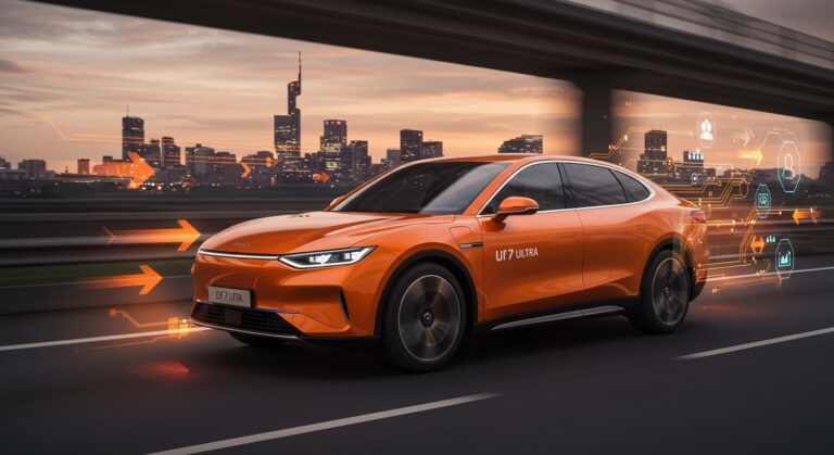 Xiaomi SU7 Ultra en movimiento representando la movilidad eléctrica innovadora y la competencia tecnológica en Europa.