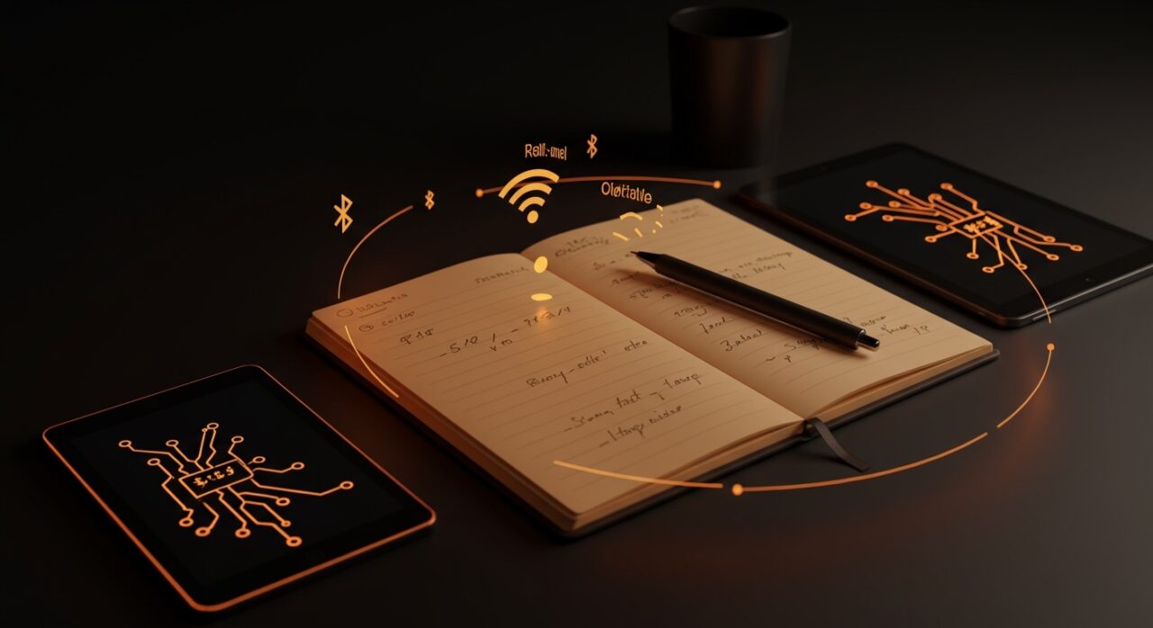 XPPen Note Plus cuaderno digital inteligente con digitalización en tiempo real para founders tech, destacando conectividad Bluetooth 5.3 y tecnología EMR.