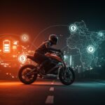 Motocicleta eléctrica con batería intercambiable en movimiento representando la financiación y expansión de la startup Zeno en África e India.