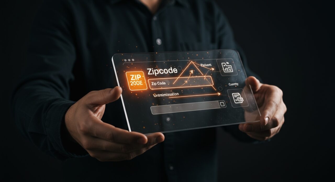 Formulario web con código postal primero autocompletando ciudad y estado automáticamente para mejorar UX en formularios.