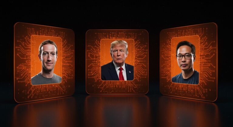 Panel tecnológico de Trump con Mark Zuckerberg y Jensen Huang asesorando sobre inteligencia artificial e innovación en ecosistema global.