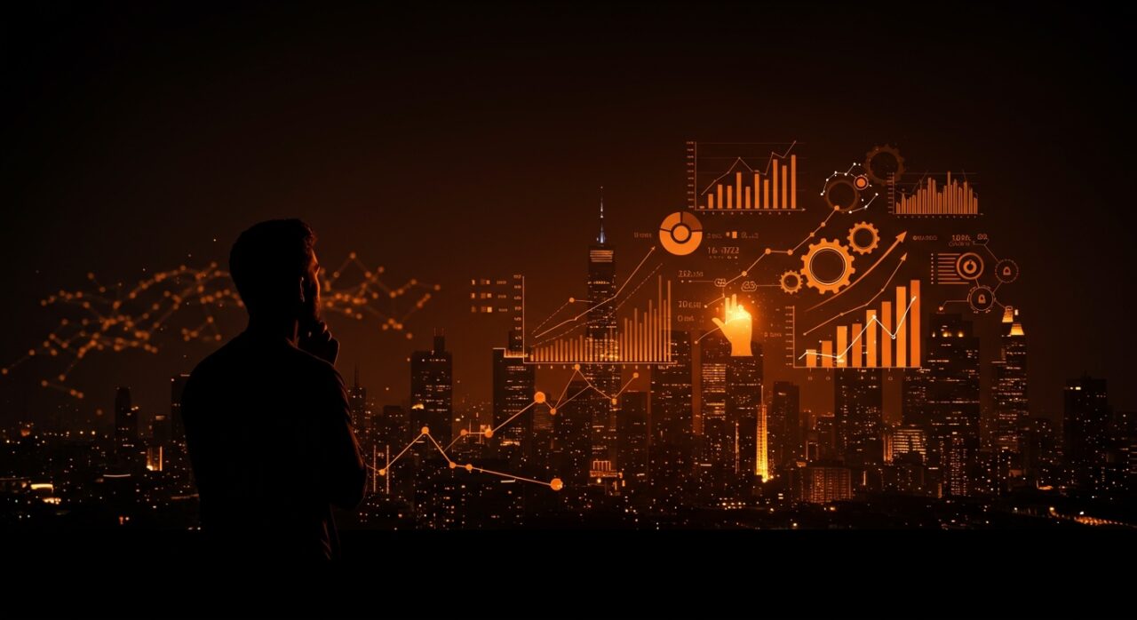 Lecciones de Adam Smith aplicadas a founders y startups en LATAM, con símbolos de división del trabajo y mercados digitales en estilo editorial cinematográfico.