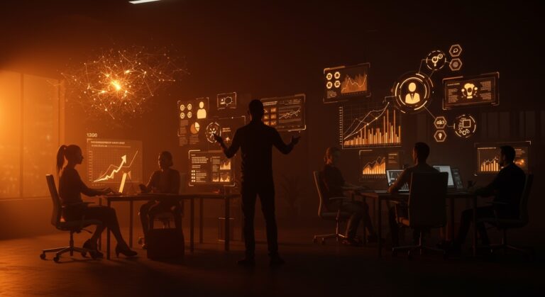 Fundador y equipo en startup tech preparándose para la reconversión del talento y empleos 2030 con competencias digitales clave.