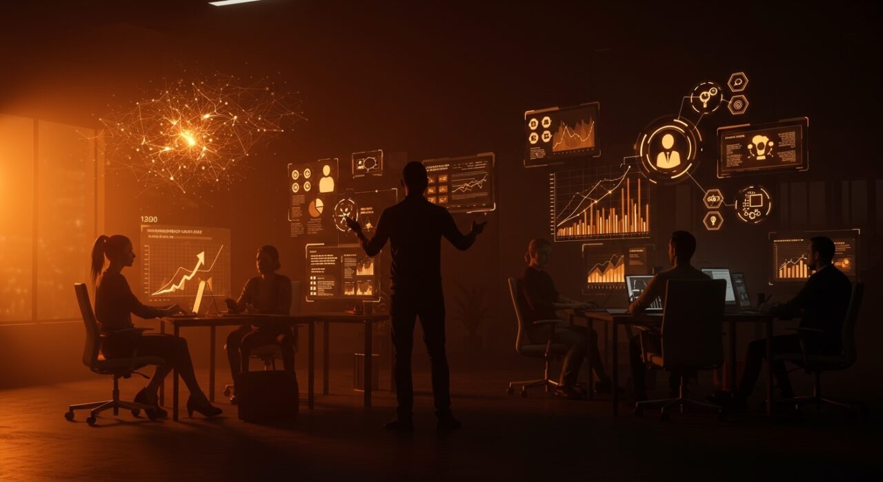 Fundador y equipo en startup tech preparándose para la reconversión del talento y empleos 2030 con competencias digitales clave.