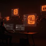 Visualización de amenaza de backdoor en plugins de WordPress ilustrando un ataque a la cadena de suministro y riesgos de seguridad.