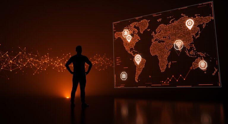 Financiación pública y capital riesgo en startups de defensa, mostrando un founder tecnológico frente a iconografía digital militar en tonos naranja y negro.