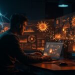 Ilustración de amenaza de malware y protección digital para startups en 2026 con enfoque en ciberseguridad e inteligencia artificial.