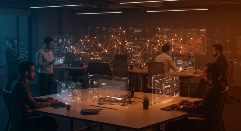 Empleados de Accenture utilizando Microsoft 365 Copilot para automatización empresarial e incremento de productividad con inteligencia artificial.