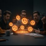 Grupo de emprendedores usando acciones fantasma para retener talento clave sin diluir equity en startups.