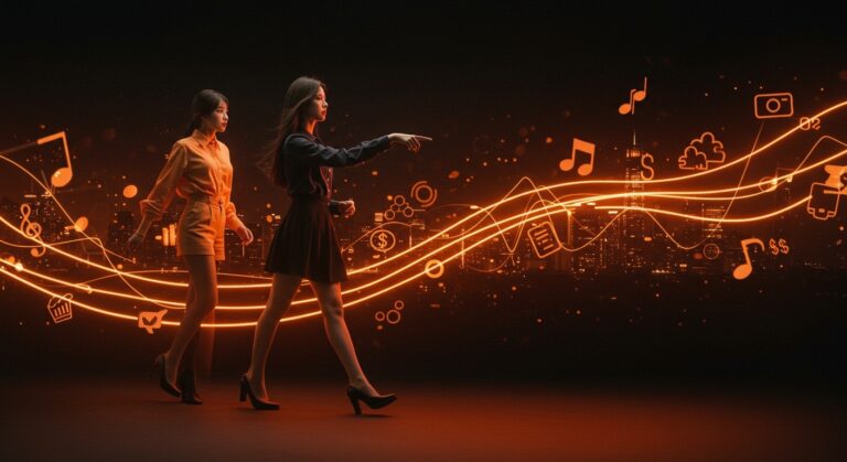 Emprendedora coreana con moda Acubi representando el soft power y la exportación cultural coreana en la industria del K-Pop y moda startup.