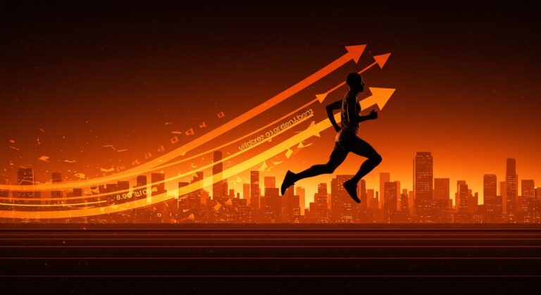 Maratonista de Adidas rompiendo la barrera de dos horas en maratón, simbolizando innovación deportiva y competencia con Nike.