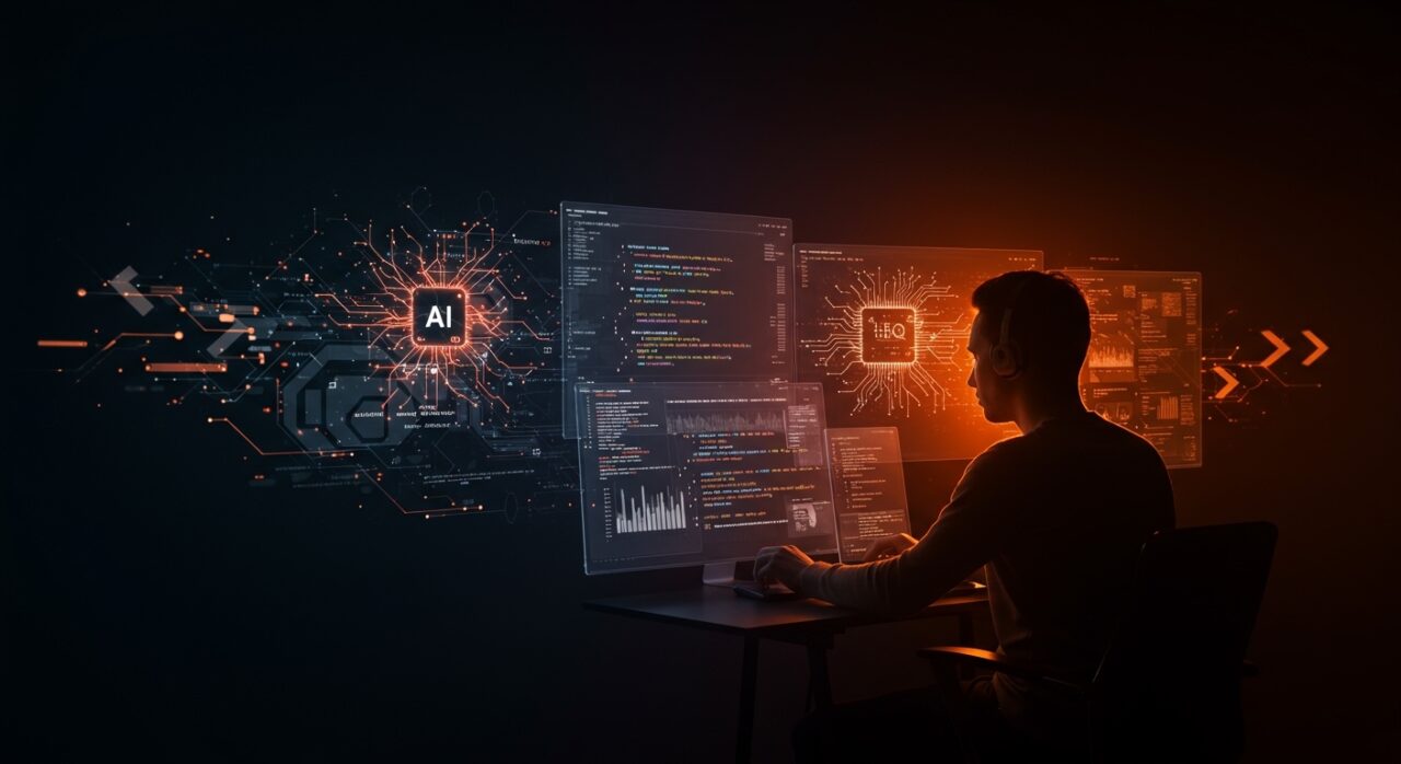 Desarrollador de software trabajando con especificaciones y análisis impulsados por IA, ilustrando el auge del Spec-Driven Development frente a Agile en la programación.