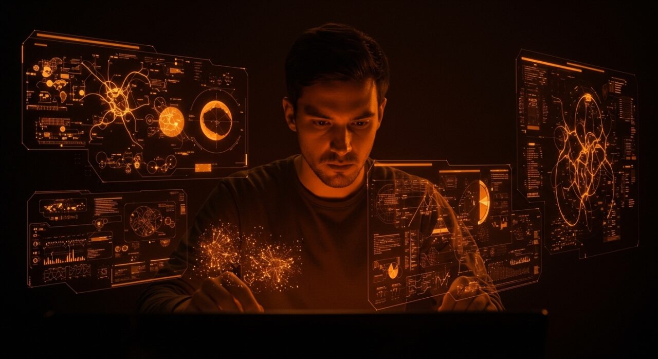 Founder analizando conocimientos técnicos de la industria aeroespacial y software, destacando la transmisión de conocimiento y complejidad tecnológica.