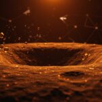 Cráter lunar vacío bajo luz naranja y negro simbolizando la ausencia de agua lunar y su impacto en la exploración y colonización espacial.