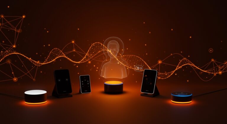 Dispositivos inteligentes Alexa+ con IA generativa en España, compatibles para clientes Prime, ilustrando automatización y asistentes de voz avanzados.