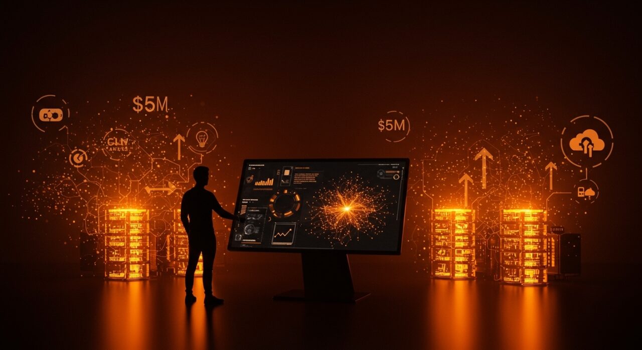 Founder pivotando un negocio hacia IA con inversión en GPUaaS, ilustrando innovación startup y financiamiento tecnológico.