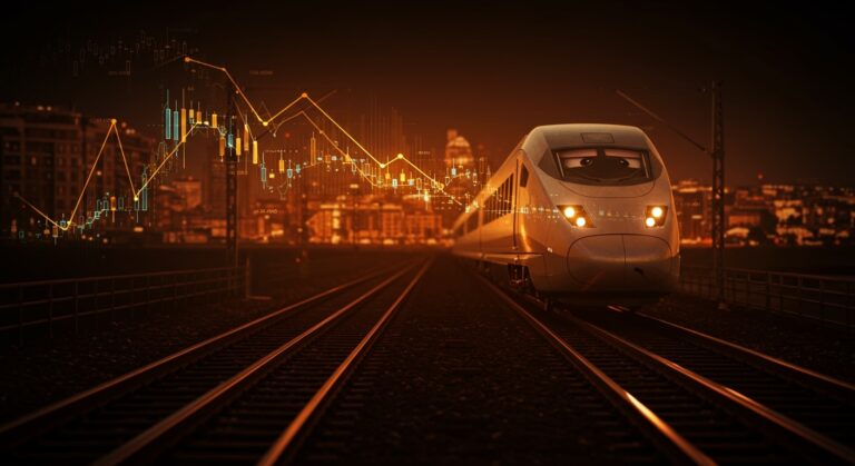 Tren AVE de alta velocidad parado en las vías simbolizando la caída de la demanda por el aumento de precios en el mercado de movilidad en España.