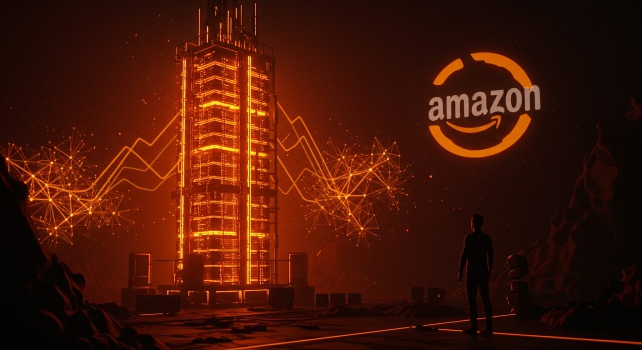 Ronda de financiación de $5.000 millones de Amazon en Anthropic destacada con metáforas visuales de inversión en IA y tecnología biotech en ecosistema startup.