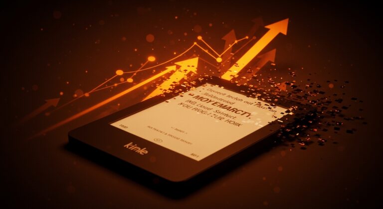 Amazon retira soporte para Kindle antiguos de 2012, mostrando un dispositivo Kindle perdiendo conexión y simbolizando la obsolescencia tecnológica.