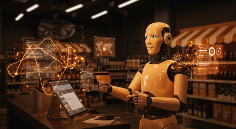 Luna IA autónoma gestionando una tienda real con tarjeta de crédito y lease, representando innovación en startups automatizadas y tecnología retail.