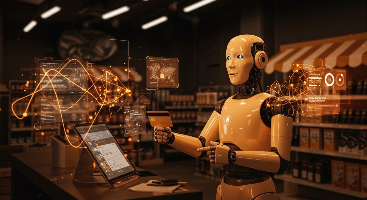 Luna IA autónoma gestionando una tienda real con tarjeta de crédito y lease, representando innovación en startups automatizadas y tecnología retail.
