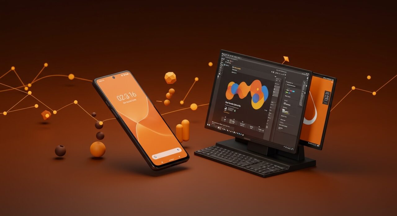 Comparativa visual entre Android 16 modo escritorio nativo y Samsung DeX resaltando productividad móvil para founders en Ecosistema Android.