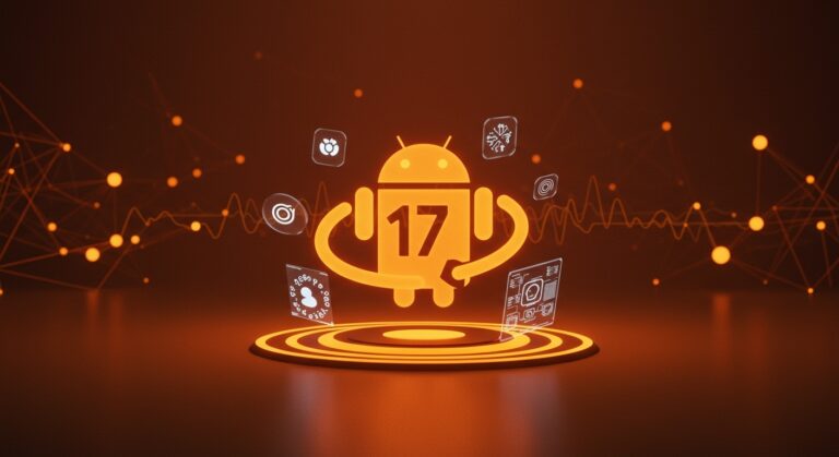 Visual futurista de Android 17 con novedades tecnológicas, doble ciclo anual, mejoras en gaming y convergencia con Chrome OS para 2026.