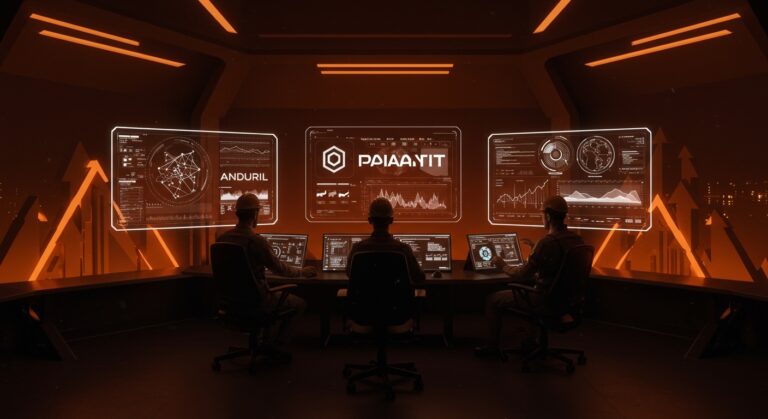 Tecnología militar avanzada y startups Anduril, Palantir y SpaceX liderando la innovación en el mercado de defensa de Estados Unidos.