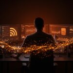 Antenna lector RSS self-hosted con servidor MCP mostrando automatización de información para founders técnicos en un entorno futurista con paleta naranja y negro.