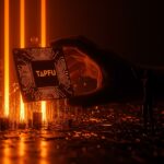 Chip TPU futurista en tonos naranja y negro simbolizando la infraestructura de IA de Anthropic con tecnología Google y Broadcom para 2027.