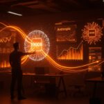 Visualización de fundador observando la valoración de 900 mil millones de dólares y financiación de Anthropic en el ecosistema startup de inteligencia artificial.