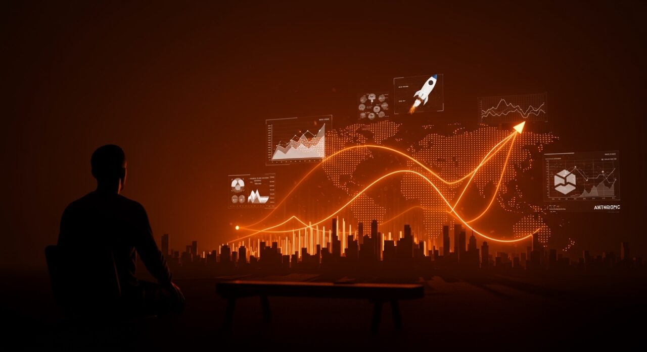 Análisis del impacto de Anthropic y SpaceX en el mercado privado y financiamiento tech en LATAM con metáforas visuales de inversión y tecnología.