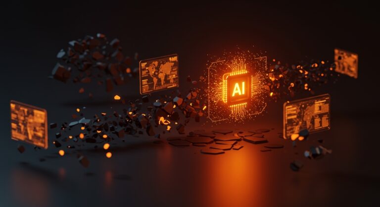 Antifraude centralizado con IA en fintech y bancos LATAM representado por un sistema digital conectando datos fragmentados para evitar falsos positivos y pérdidas financieras.