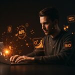 Founder utilizando herramientas no-code y APIs para acelerar lanzamientos y reducir costos en startups con integración sin código.