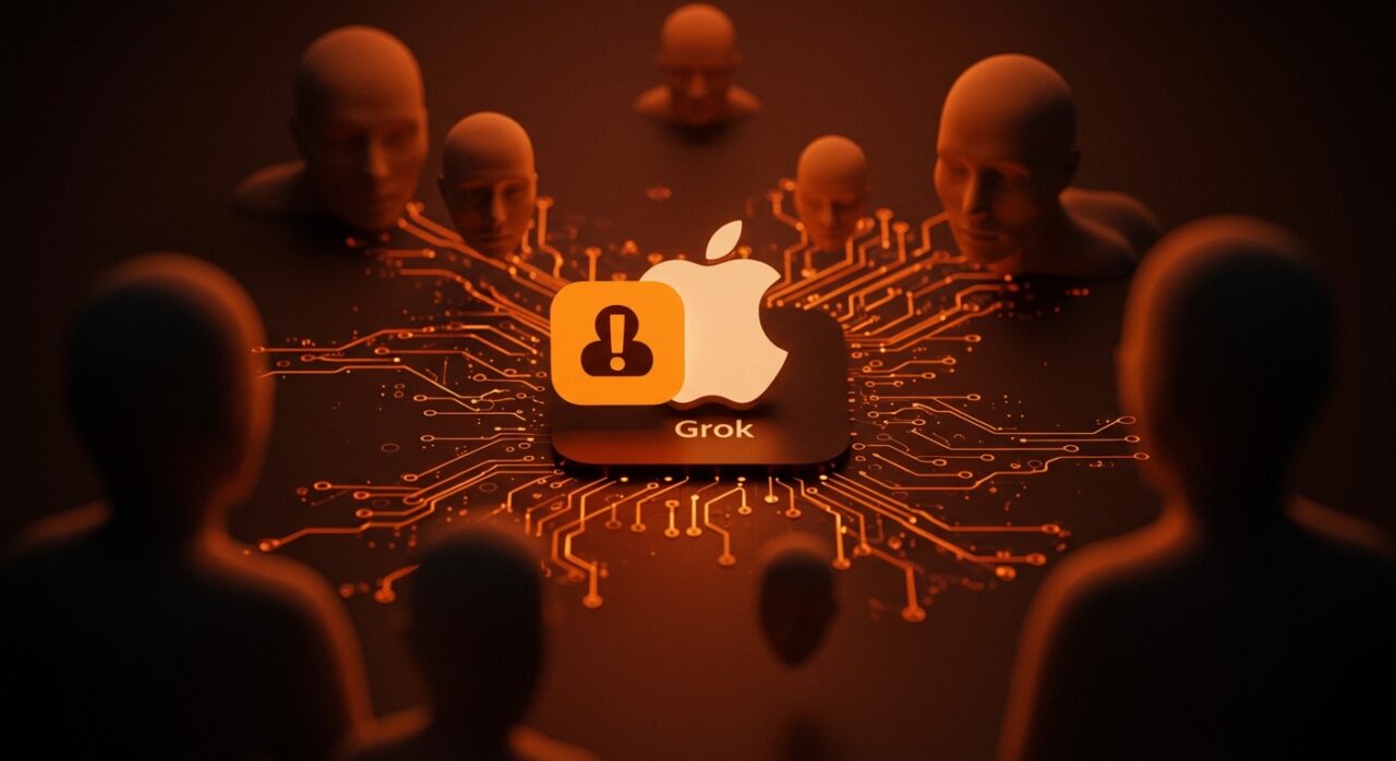 Apple amenaza con eliminar la app Grok por deepfakes en el App Store, simbolizando regulación y riesgos en IA generativa para startups.
