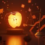 Ilustración digital de Apple enfrentando comisiones de App Store en la Corte Suprema y su impacto en startups iOS.