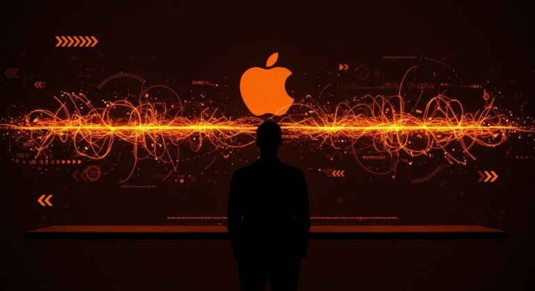 John Ternus como nuevo CEO de Apple frente a interfaz digital que representa los desafíos en inteligencia artificial y retrasos con Siri.