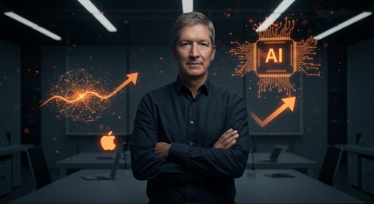 Cambio de CEO en Apple con John Ternus liderando la era de IA on-device tras la salida de Tim Cook.