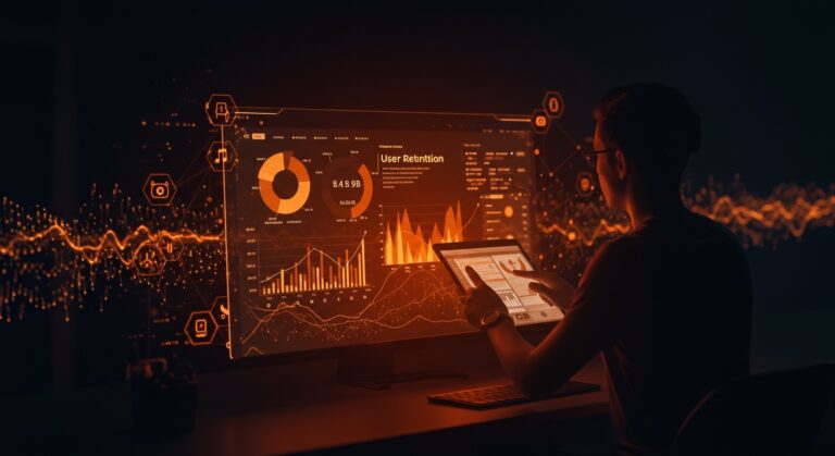 Interfaz digital avanzada mostrando métricas de apps fitness en crecimiento dentro del mercado de salud digital 2026.