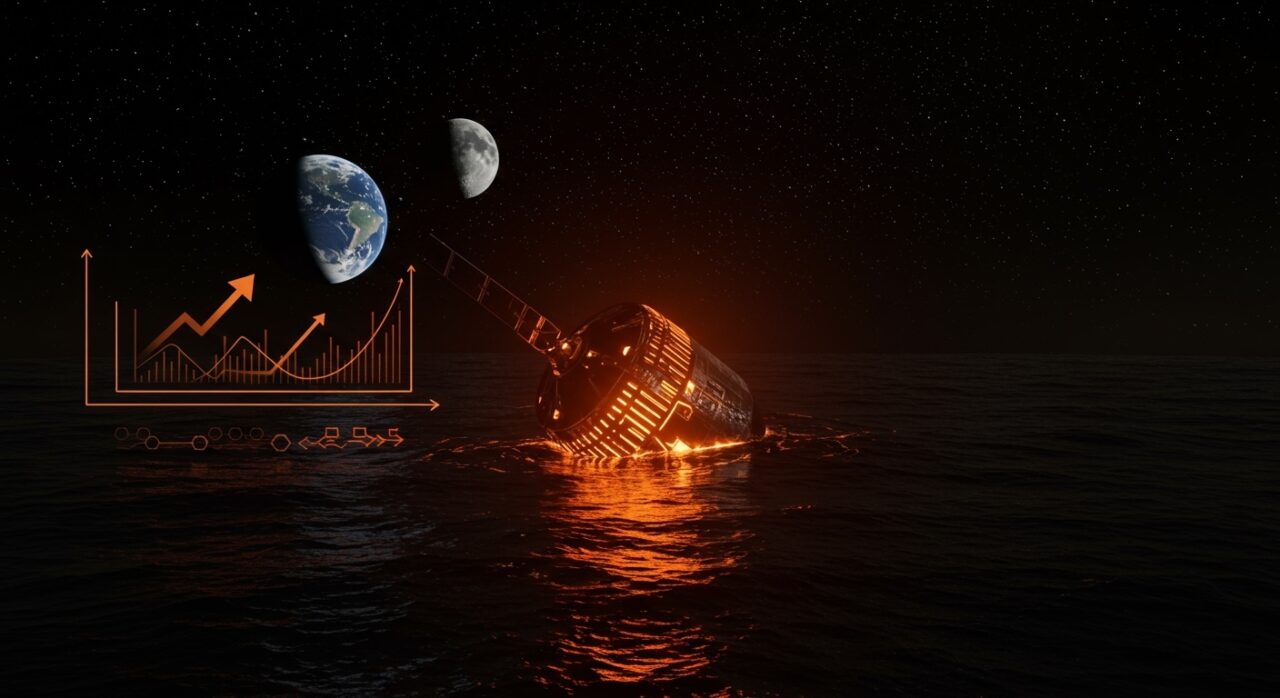 Amerizaje exitoso de la cápsula Orion en misión lunar Artemis II de NASA en 2026, simbolizando avance tecnológico en exploración espacial.