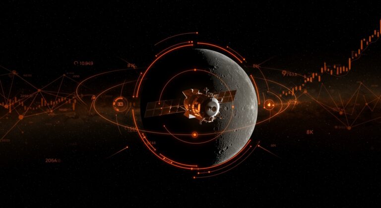 Artemis II realizando un sobrevuelo lunar histórico destacando la innovación tecnológica y la transmisión en vivo en la exploración espacial.