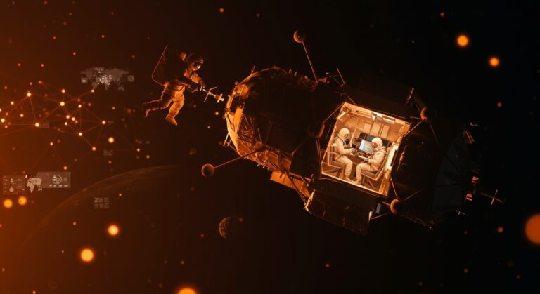 Artemis II orbitando la luna con colaboración internacional liderada por NASA y ESA en tecnología y exploración espacial lunar.