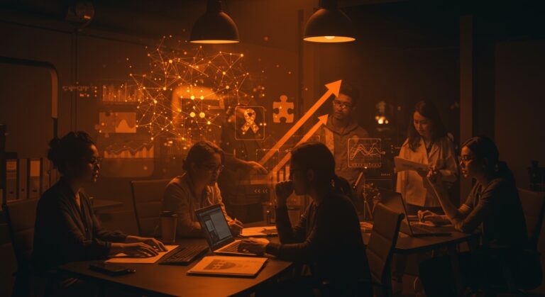 Innovación en servicios especializados para autismo mostrando colaboración de startups healthtech y edtech en un entorno tecnológico moderno.