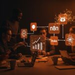 Startup founders en colaboración usando herramientas de automatización de flujos de trabajo y IA agentiva para escalar startups en LATAM en 2026.