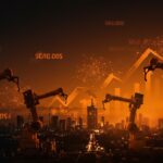 Transformación digital y automatización en Ciudad Juárez representada con robots industriales y redes neuronales en la industria manufacturera en 2026.