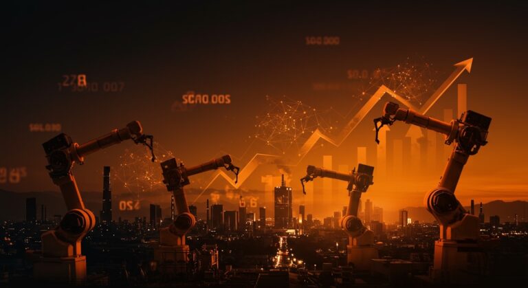 Transformación digital y automatización en Ciudad Juárez representada con robots industriales y redes neuronales en la industria manufacturera en 2026.