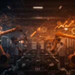 Automatización en la maquila de Tijuana mostrando robots industriales y trabajadores, reflejando retos y oportunidades en la transformación digital del sector.