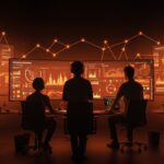 Fundadores de startups usando automatización y herramientas low-code para reducir errores humanos en 2026, ilustrando eficiencia tecnológica.