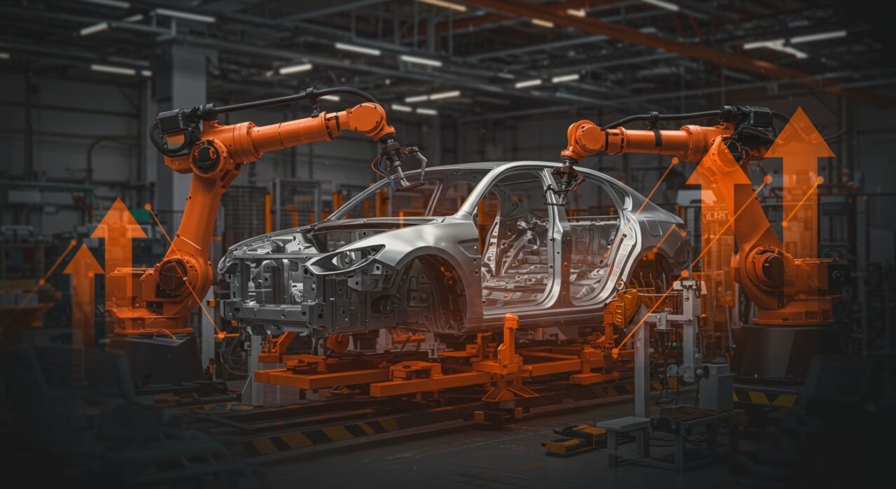 Robótica y automatización en la fabricación de automóviles, representando la inversión tecnológica en la industria automotriz 2026.