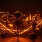 Avatares digitales con IA en un entorno futurista representando la competencia de Big Tech y oportunidades para startups en LATAM.